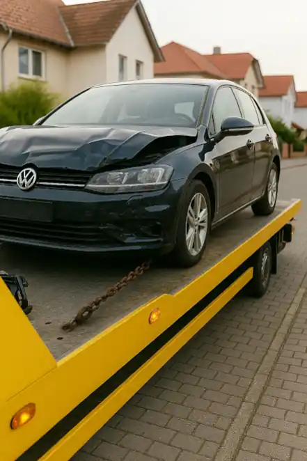 Ein defektes Auto wird professionell abgeschleppt, um den Autoankauf in Erkelenz zu erleichtern.